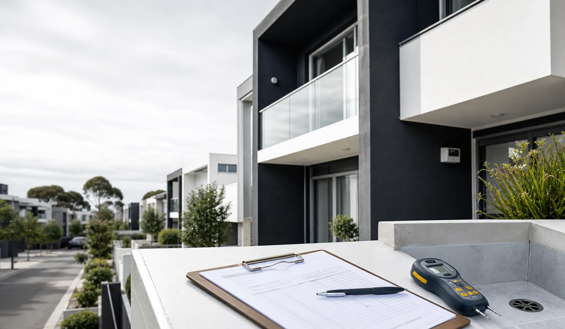 Tiled balcony repair work on a modern Melbourne apartment balcony